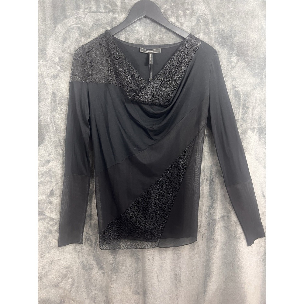 BCBG MAX AZRIA XTRA Small Top NWT $148 Black Lined Fitted Stretch Mob Wife